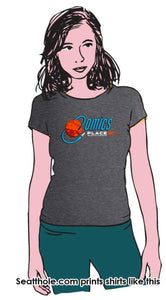 COMICS PLACE LOGO LADIES FITTED TEE SHIRT CHARCOAL HEATHER SM T-SHIRT