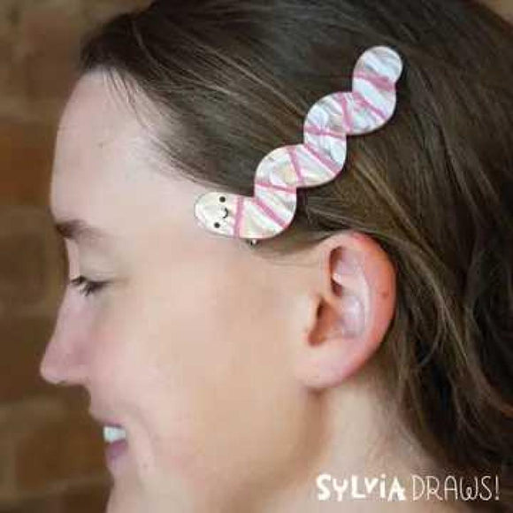 Pearlescent Pink Worm Hair Clip by Sylvia Draws