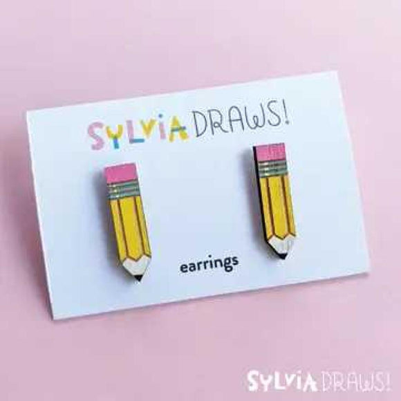 Pencil Stud Earrings by Sylvia Draws