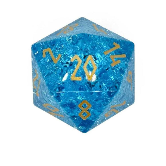 Shattered Zircon Aquamarine Glass - Boulder D20 30mm Glass Dice