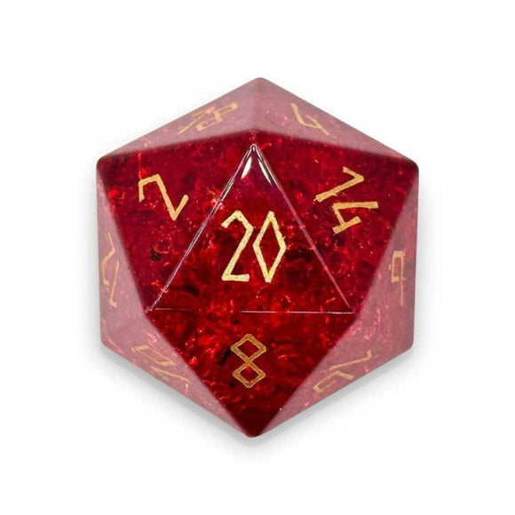 Shattered Zircon Garnet - Gold Font Boulder D20 30mm Glass Dice