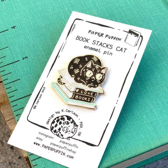 Book Stacks Cat Enamel Pin by Paper Puffin