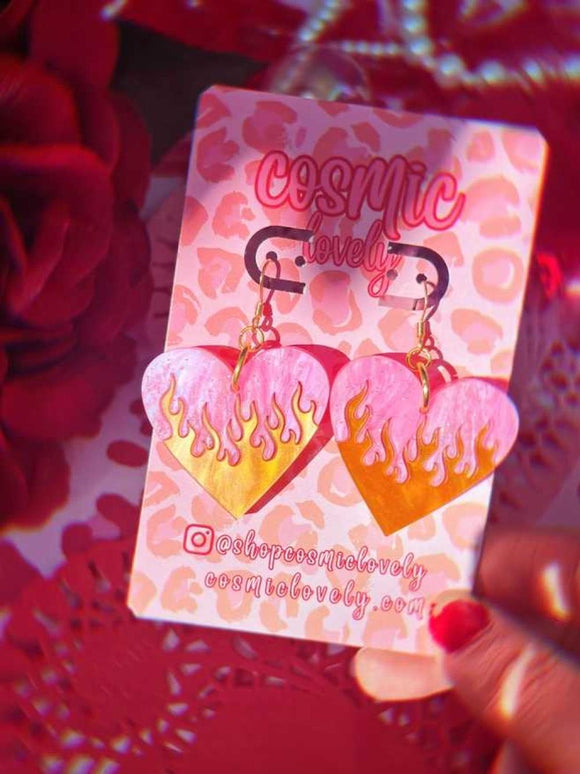 Flaming Heart Earrings By Cosmic Lovely