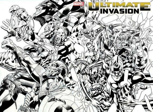 ULTIMATE INVASION #1 BRYAN HITCH WRAPAROUND BLACK AND WHITE VAR CVR B 1:50 INCV