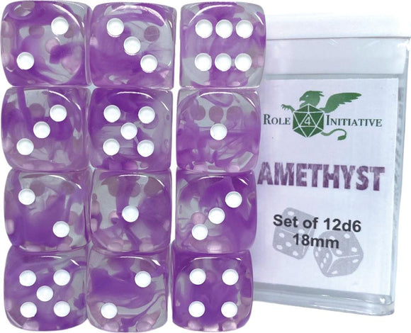 D6 DICE SET DIFFUSION AMETHYST - SET OF 12D6 18MM