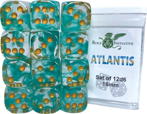 D6 DICE SET DIFFUSION ATLANTIS - SET OF 12D6 18MM