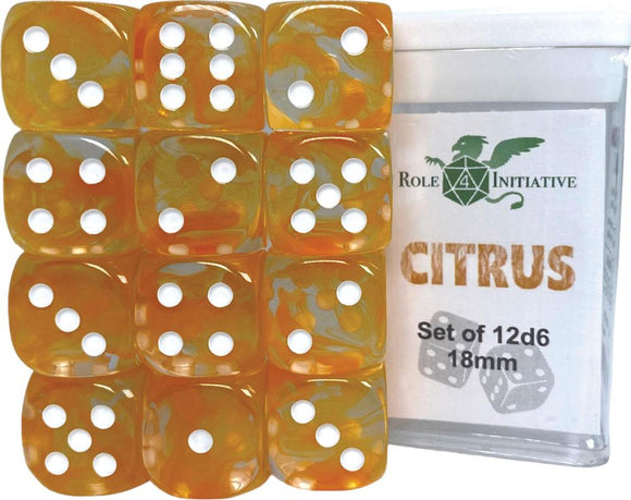 D6 DICE SET DIFFUSION CITRUS - SET OF 12D6 18MM