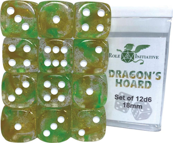 D6 DICE SET DIFFUSION DRAGONS HOARD - SET OF 12D6 18MM