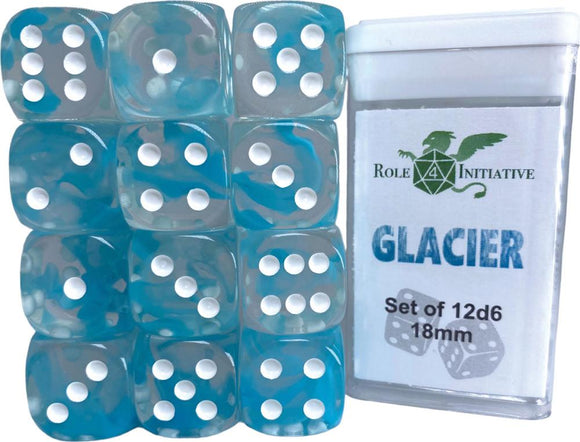 D6 DICE SET DIFFUSION GLACIER - SET OF 12D6 18MM