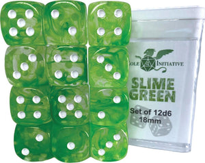 D6 DICE SET DIFFUSION SLIME GREEN - SET OF 12D6 18MM