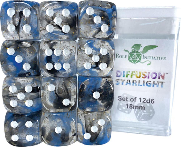 D6 DICE SET DIFFUSION STARLIGHT - SET OF 12D6 18MM