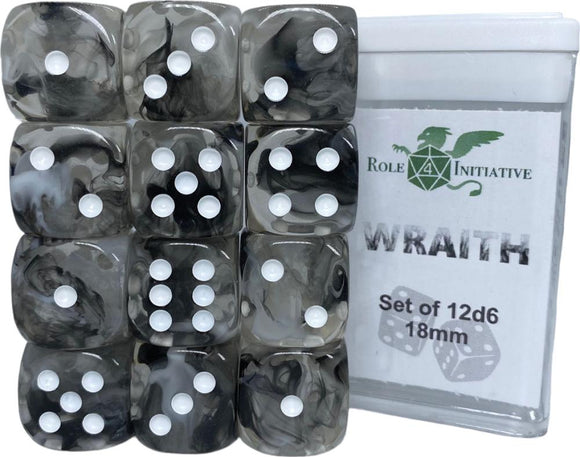 D6 DICE SET DIFFUSION WRAITH - SET OF 12D6 18MM