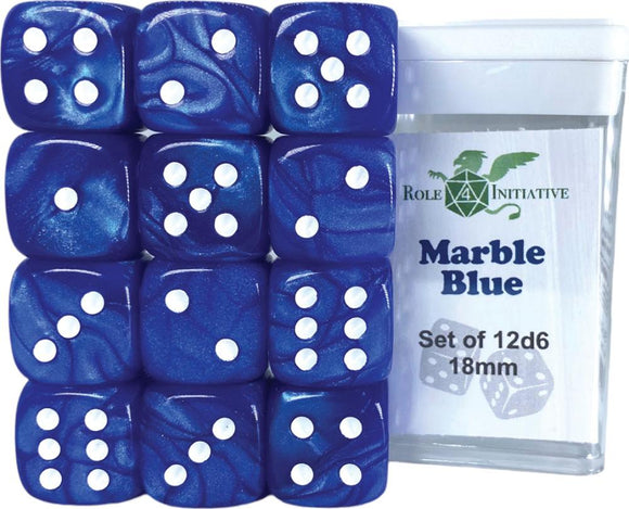 D6 DICE SET MARBLE BLUE - SET OF 12D6 18MM