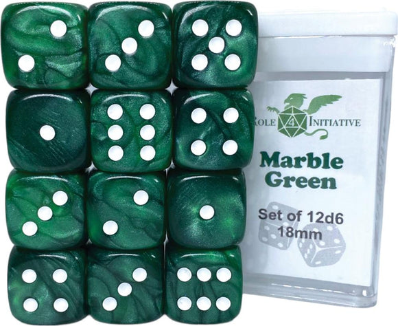 D6 DICE SET MARBLE GREEN - SET OF 12D6 18MM