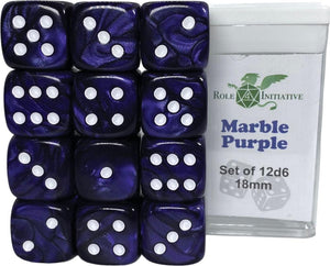 D6 DICE SET MARBLE PURPLE - SET OF 12D6 18MM