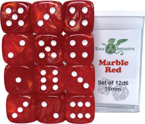 D6 DICE SET MARBLE RED - SET OF 12D6 18MM