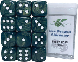 D6 DICE SET SEADRAGON SHIMMER - SET OF 12D6 18MM